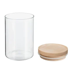 Tarro de vidrio hermético c/tapa de madera 600ml