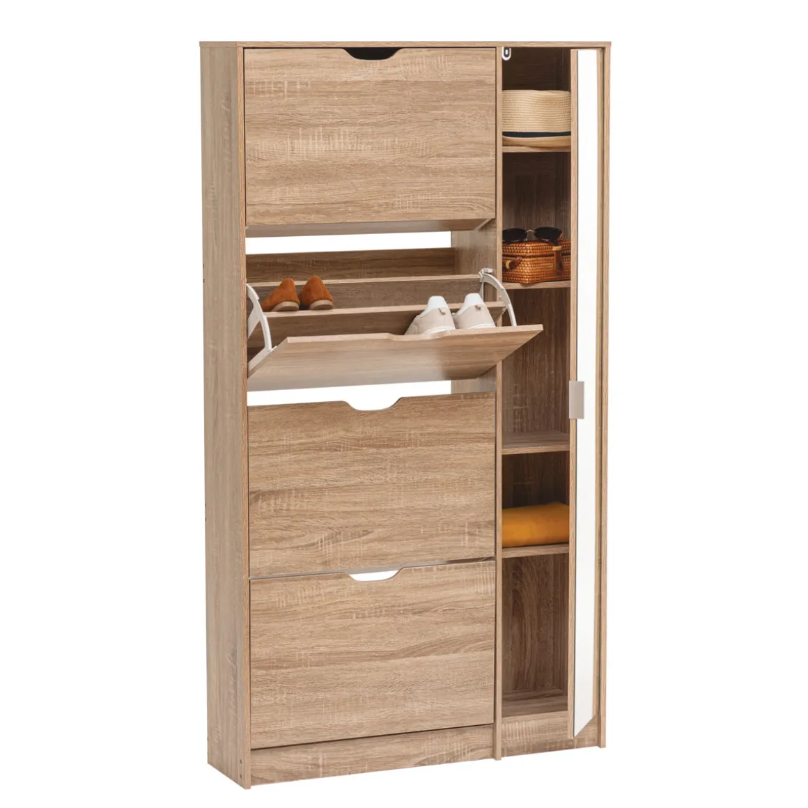 Zapatero Marrón 4 Cajones Puerta Espejo