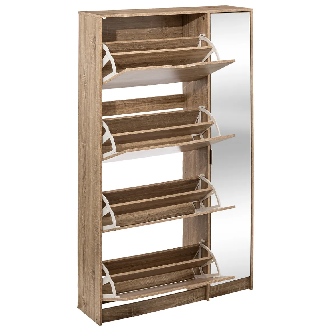 Zapatero Marrón 4 Cajones Puerta Espejo