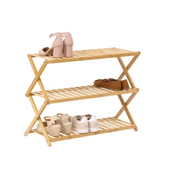 Zapatero Plegable Bambú Con 3 Niveles